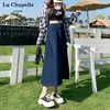 Falda de Mezclilla Azul Oscuro para Mujer 2025 Moderna Versátil Nueva Cintura Alta Adelgazante Versátil Plisada Línea A Midi