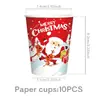 Fiesta Navideña Transfronteriza Vajilla Desechable Árbol de Navidad Papá Noel Vasos de Papel Platos de Papel Decoración de Fiesta Arreglo