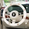 Cubierta de volante de coche de camelia, algodón y lino, transpirable, antideslizante, cubierta de mango de volante de coche, universal para las cuatro estaciones, suministros para coche