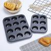 Molde para tarta de huevo de 12 tazas continuas antiadherente con revestimiento de teflón, molde redondo para tarta de huevo, molde de fondo plano, molde para tarta de huevo