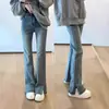 Jeans de micro-split azul claro para mujer, novedad otoño e invierno 2024, talla grande, chica rellenita, cintura alta, elásticos, ajustados, estilo herradura
