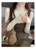 Top Básico Tricot Colorido Dopamina 25 Outono e Inverno Novo Gola Alta Malha Slim Malha de Manga Longa Top