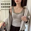 Colete quente estilo coreano com renda pequena para outono e inverno para mulheres, resistente ao frio, regulador de temperatura, blusa interna listrada fashion, camisa quente sem mangas