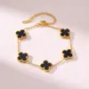 Pulseira de trevo de quatro folhas popular de 13 mm, primorosamente trabalhada, pulseira de cinco flores de madrepérola dupla face 18k para mulheres, nova versão com um toque de luxo
