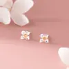 Pendientes de Plata de Ley S925 Nalan Estilo Fresco Natural Bicolor Gardenia Mate Estilo Exquisito Elegante con M08471