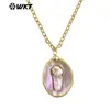 Wt-Jn331 Colar com Pingente de Concha de Madrepérola Oval Natural Irregular para Mulheres, Acessório de Suéter Vintage