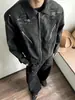 Jaqueta de couro PU estilo retrô americano com bordado pesado para homens, estilo outono, de alta qualidade, estilosa, solta e versátil, casaco masculino de couro PU