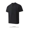2026 Verão Novo Camiseta Masculina Manga Curta Patchwork Gola Henley Ombro Direito Casual Solta Camiseta Manga Curta Top Masculino