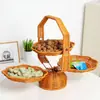 Cesta de Frutas Dobrável de Rattan Sintético de Camada Dupla Cesta de Doces e Lanches Doméstica Cesta Trançada Criativa Suporte de Exibição para Chá da Tarde