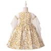 Novo Vestido de Festa de Comércio Exterior, Vestido Princesa Estampado, Vestido Infantil, Vestido Patchwork Branco, Vestido de Manga Longa