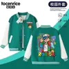Camiseta de béisbol infantil Roblox, chaqueta casual con bloques de color y estampado de dibujos animados para primavera y otoño, para niños mayores