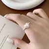 Anel de Renda Banhado a Prata, Estilo Doce para Meninas, Anel Aberto Ajustável, Anel Vazado Estilo Coreano