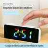 Relógio despertador de espelho colorido RGB com tela brilhante controlada por voz, relógio eletrônico inteligente, relógio digital simples com tela grande LED HD