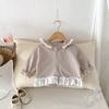 Jaqueta Infantil com Capuz de Renda e Zíper para Menina Tamanhos Pequeno e Médio Estilo Coreano Roupas Infantis Novo Estilo Primavera & Outono 2025