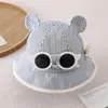 Chapéu de bebê com óculos fofos e orelhas, chapéu de pescador para bebês, chapéu de proteção solar para primavera e outono, chapéu de sol para meninos e meninas