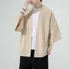 Cardigan Simple de Color Sólido para Hombre Nuevo Verano Casual Holgado Estilo Chino Manga Corta Camisa Cortavientos Talla Grande