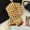 Bufanda de Punto Cálida con Cuadros Marrones Coreanos para Mujer en Invierno con Lana, Bufanda Versátil de Color Contrastante, Moderna y Llamativa