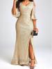 Vestido de noche anual con lentejuelas doradas y hombros descubiertos, estilo europeo y americano, para banquetes, nuevo temperamento otoñal transfronterizo