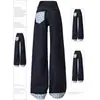 Jeans de diseño patchwork a cuadros estilo coreano talla grande para mujer, primavera/otoño 2026, pantalones rectos holgados y adelgazantes