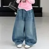 Calça Jeans de Outono para Meninas 2026 Nova Estilosa para Crianças Maiores Calça Larga Solta Estilo Primavera e Outono para Meninas Calça com Brilho Prata