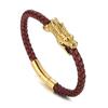 Pulsera de Cuero Creativa de Personalidad Europea y Americana Pulsera Tejida de Cuerda de Cuero para Hombre Dragón del Zodíaco Mordiendo la Cola Joyería Transfronteriza