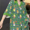 Novo Pijama de Urso Xadrez Verde de Natal para Mulheres, Conjunto de Shorts de Manga Curta e Cardigã de Verão, Roupas para Casa de Dormitório Estudantil