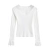 Suéter de punto de manga larga con costuras de encaje interior de Spice Girl para mujer, blusa básica ajustada con lazo Pure Desire de otoño