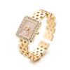 Anillo de Cadena de Reloj de Lujo Ligero Cuadrado de Moda en Vivo para Mujer Anillo Abierto Creativo de Imitación de Fritillaria que No se Desvanece Anillo Ajustable