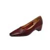Sapatos femininos de salto médio com aumento de altura em couro bovino de primeira camada, novos sapatos de moda de couro genuíno com bico quadrado, sapatos femininos de corte baixo, tamanho 40