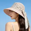 Chapéu de Sol de Aba Larga Floral para Mulheres, Chapéu de Sol de Verão para Férias na Praia e Litoral, Chapéu de Palha com Proteção UV