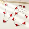 Conjunto Popular de Joyería de Acero Inoxidable Transfronterizo: Collar, Pulsera, Juego de Pendientes, Juego de Trébol de Cuatro Hojas de Acero de Titanio, Accesorios de Joyería