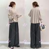 Conjunto de duas peças de blusa e calça babydoll de manga comprida e gola redonda 1210 #