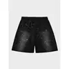 Talla europea [Transfronterizo para Hombre] Pantalones cortos negros de mezclilla para hombre cintura elástica verano artesanía de pedrería pantalones de cinco puntos