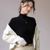 Camiseta Básica de Terciopelo Andi Otoño-Invierno Ajustada de Cuello Alto Medio para Mujer, Nueva Versátil Elegante Capa Interior, Suéter de Punto Ajustado Adelgazante
