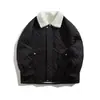 Chaqueta de invierno acolchada para hombre con cuello de borrego, de algodón, con bolsillos grandes, corte holgado, engrosada para mayor calidez