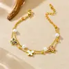 Estilo Coreano Sencillo Apilado Doble Capa Acero Inoxidable Perla Moño Accesorios Cadena Chapado en Oro Mariposa Joyería para Mujer Pulsera