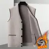Chaleco de Punto con Cuello en V para Hombre de Comercio Exterior Otoño/Invierno con Felpa Gruesa Cardigan sin Mangas de un Solo Botón Talla Grande Chaleco Casual