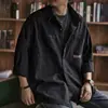Chamarra Camisa de Trabajo para Hombre Primavera y Otoño Talla Grande Holgada Moderna Casual Top Cardigan Color Sólido Chaqueta con Solapa para Hombre