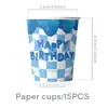 Nuevo Tema de Feliz Cumpleaños Fiesta de Cumpleaños Vajilla Infantil Set Platos de Papel Vasos Servilletas Tenedores Azul Regalo Pastel