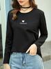 Tops de Color Sólido con Cuello Redondo Sueltos Estilo Perezoso de Manga Larga para Mujer Otoño Temprano e Invierno Camiseta de Algodón Puro con Hombro Derecho Camiseta Interior