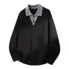 Camisa Polo Falsa de Dos Piezas con Cuello de Solapa, Suéter de Punto para Hombre, Suéter de Otoño e Invierno, Tendencia Transfronteriza Venta al por Mayor de Fábrica, Ropa para Hombre Estilo Old Money