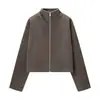 Moda europea y americana transfronteriza: Colección de otoño 2025 de abrigos y chaquetas de lana para mujer, de corte holgado, manga larga y cuello alto.