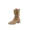 Botas de Moda Versátiles Estilo Británico Retro para Mujer Invierno 2025 Nuevas Punta Puntiaguda Tacón Grueso Pliegues Acumulados Botas Cortas de Moda