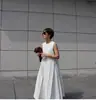 Verão Novo Estilo Japonês Machatt Elegante Gola Redonda Simples Vestido Sem Mangas Silhueta Evasê Branco Longo