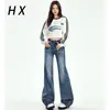 Jeans de Cintura Alta Wide Leg Estilo Americano Feminino 2025 Novo Retro Rasgado Solto Reto Calças Retas
