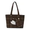 Bolsa de Tela Estilo Coreano con Dibujo de Cachorro para Mujer 2026 Nuevo Bolso de Mano de Gamuza a Cuadros Gran Capacidad Estilo Perezoso Bolso de Hombro