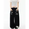 Comercio transfronterizo estilo americano pantalón casual holgado de pierna ancha con estampado drapeado pantalón de chándal tacto masculino bolsillos parche ISKO estilo nuevo