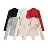 Ap26096-26 Verano Estilo Coreano Ajustado Liso Falso Dos Piezas Cuello en V Plisado Manga Larga Suéter Camiseta Camisa Base