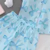 [Transfronterizo Europeo y Americano] Manga Corta y Shorts, Ropa de Casa para Niñas, Suministro Exclusivo de Comercio Exterior, Pijama Infantil con Fresco Estampado de Moños