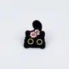 Broche Personalizado Criativo de Gato Preto Desenho Animado Gato Florido de Olhos Grandes Fivela de Pino de Emblema de Liga Aço Estoque Pronto